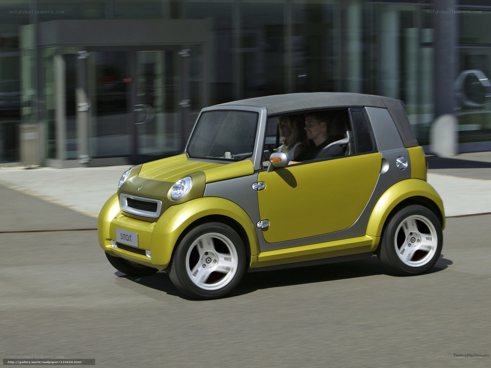 Yellow smart car in motion