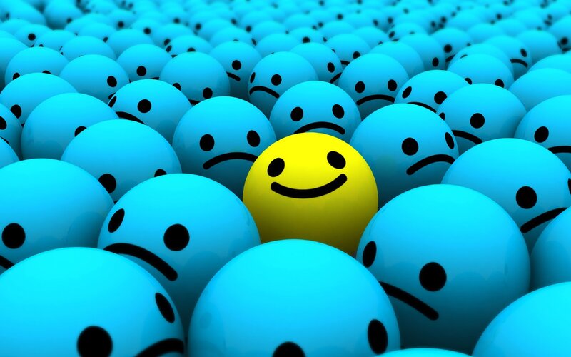 Yellow Smiley Ball — Blue
