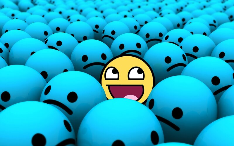 Yellow Smiley Face — Blue, Playful, Digital Art