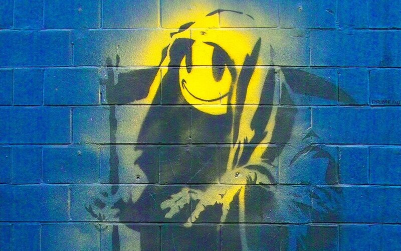 Yellow Smiley Face — Blue