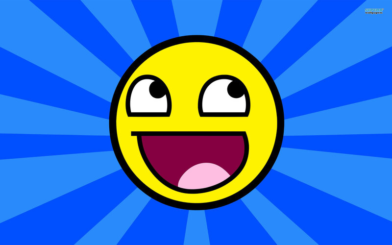 Yellow Smiley Face — Playful, Digital Art, Blue Background