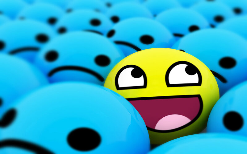 Yellow Smiley Face — Playful, Digital Art, Smiley Faces, Blue Faces