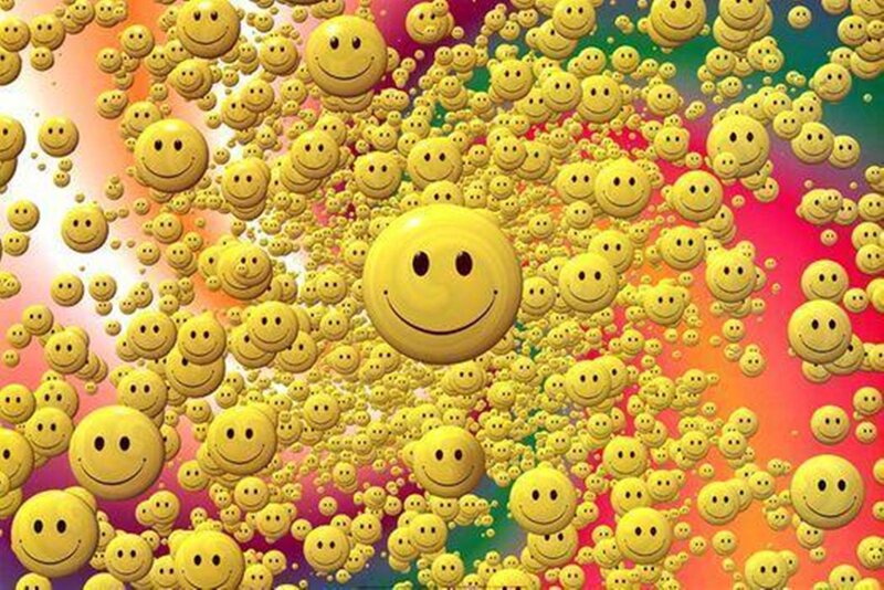 Yellow Smiley Faces — Playful, Digital Art, Smiley Faces, Colorful Background