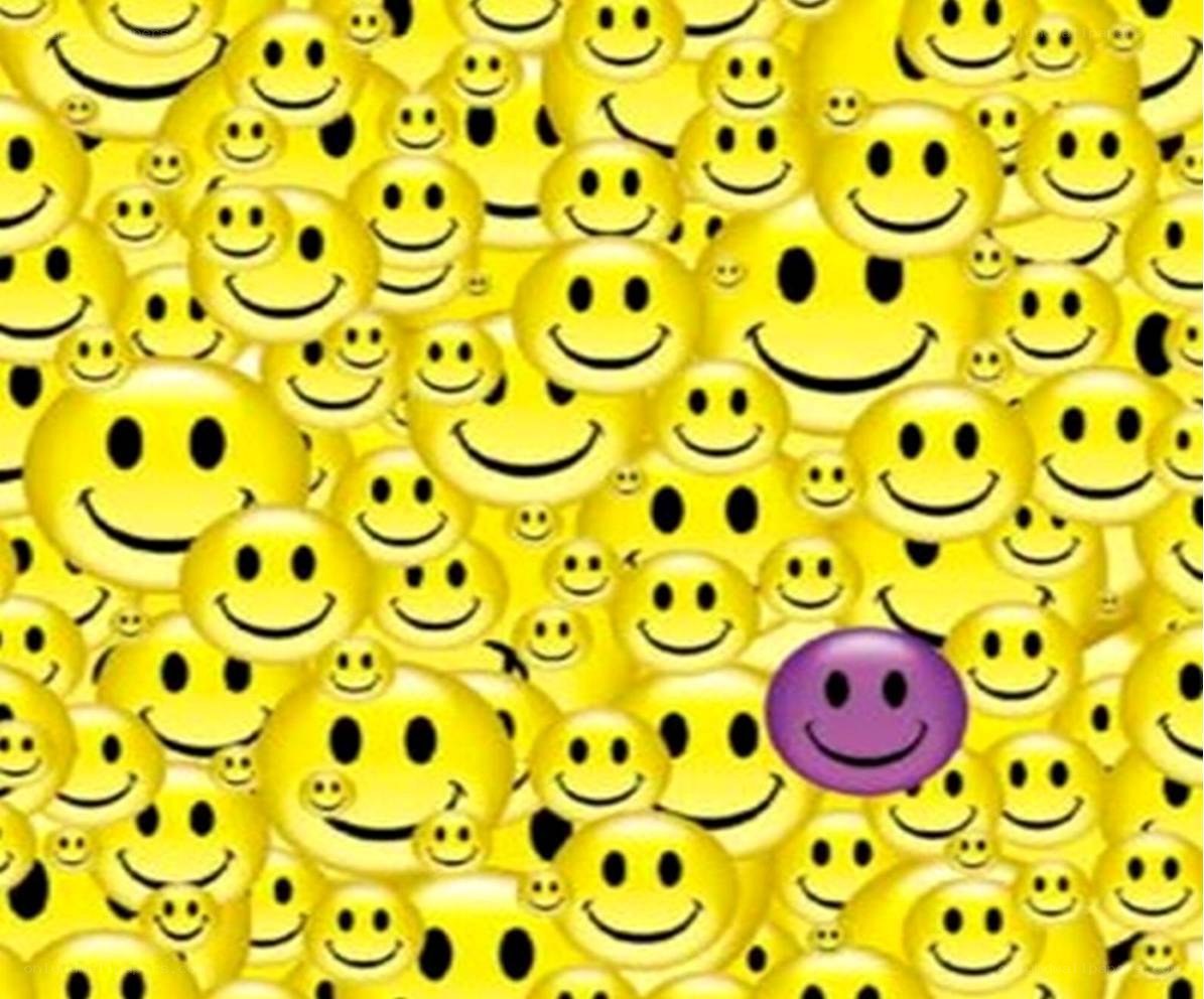 yellow smiley faces with one purple