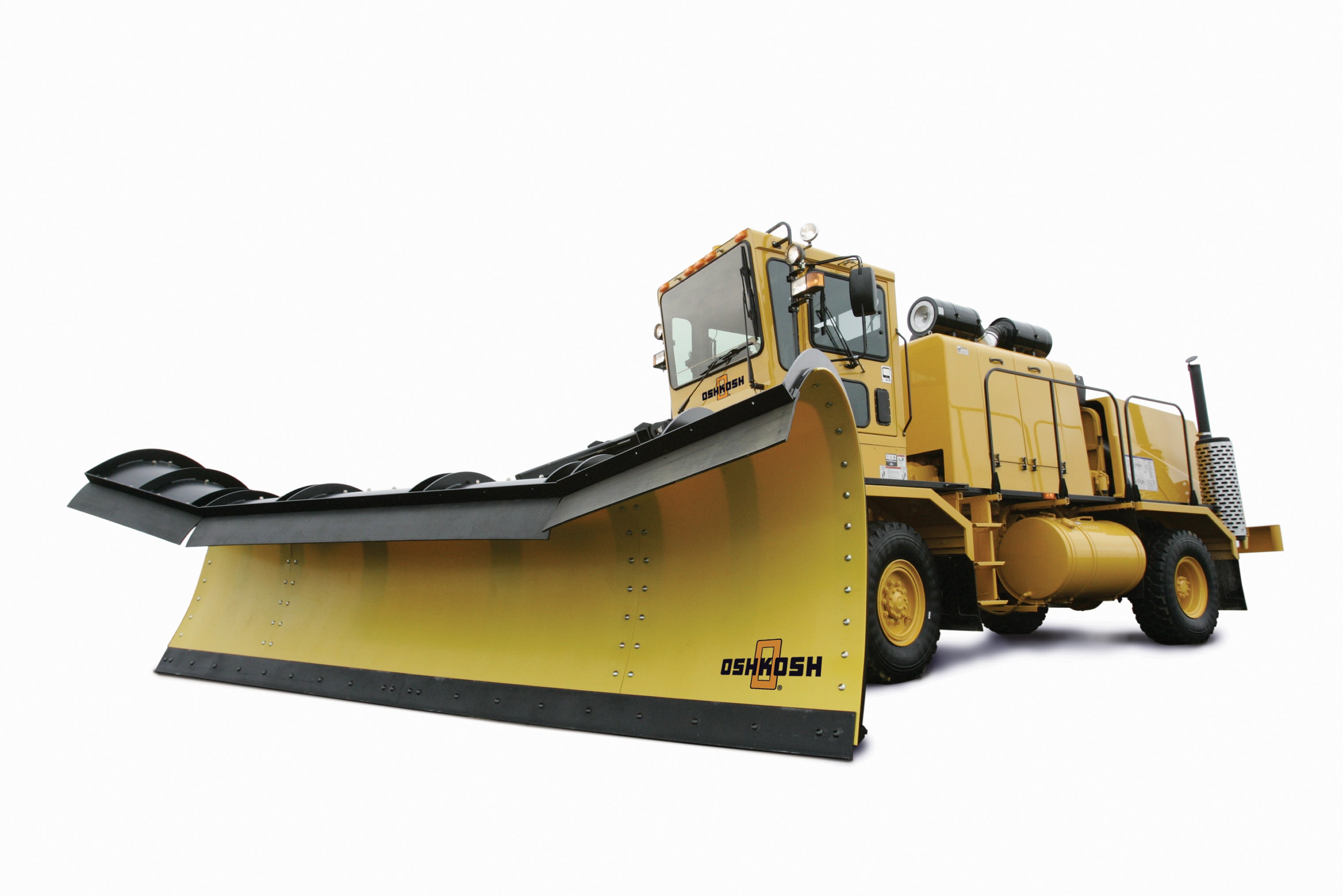 Yellow snowplow vehicle