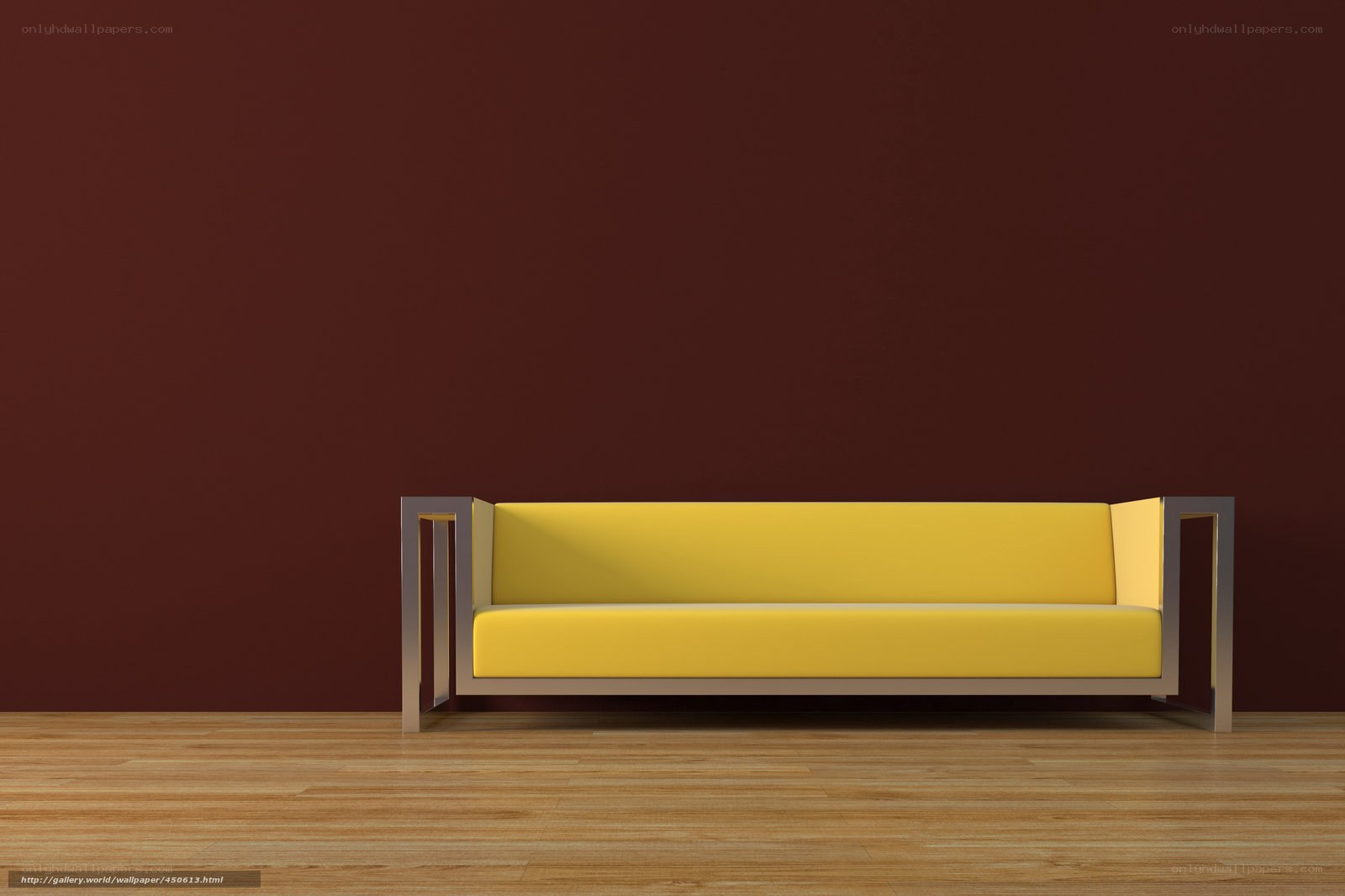 yellow sofa in brown room