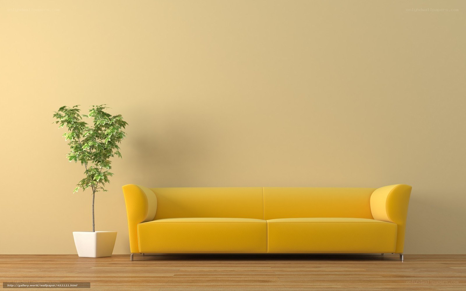 Yellow sofa in minimalist room