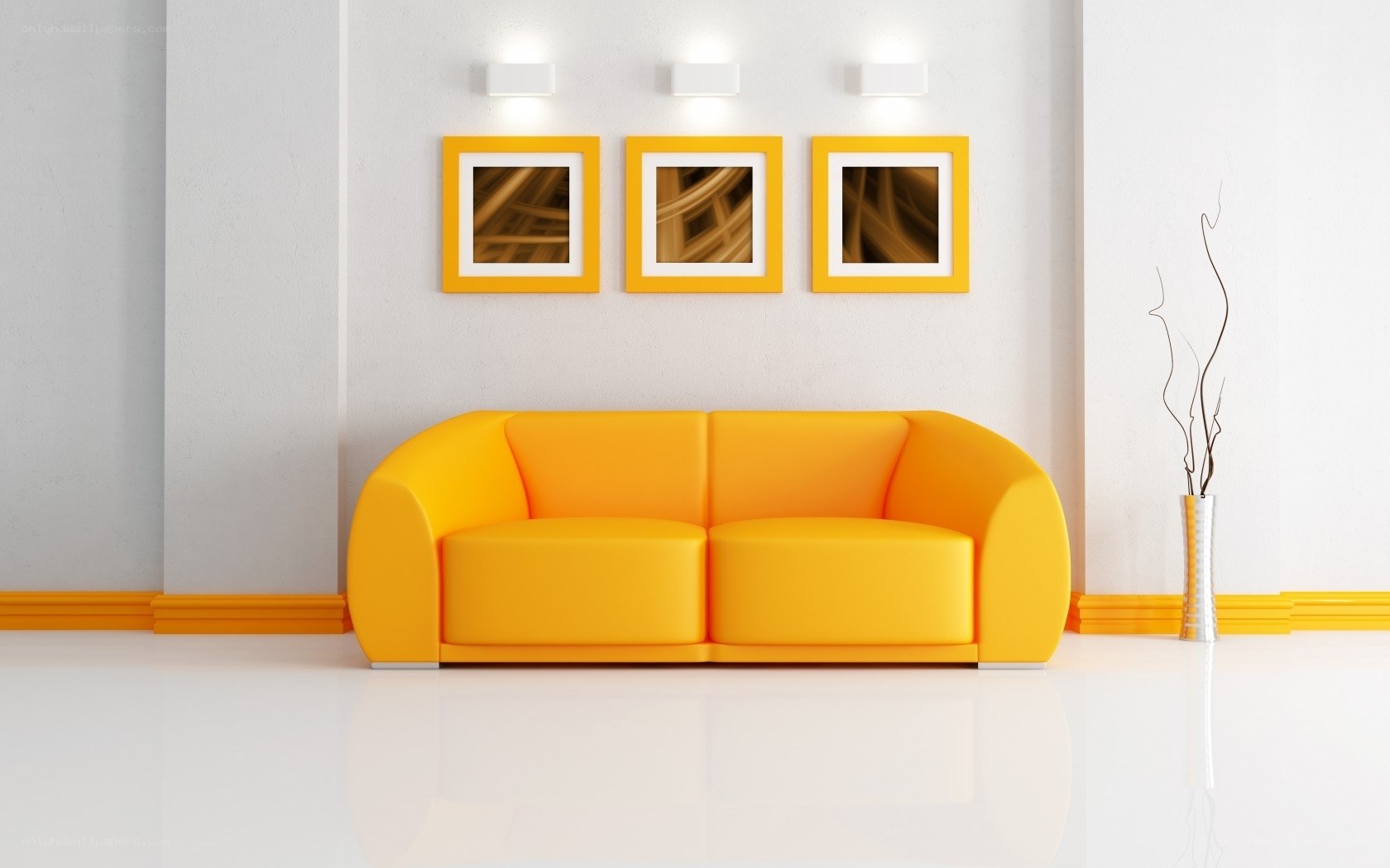 Yellow sofa in modern living room
