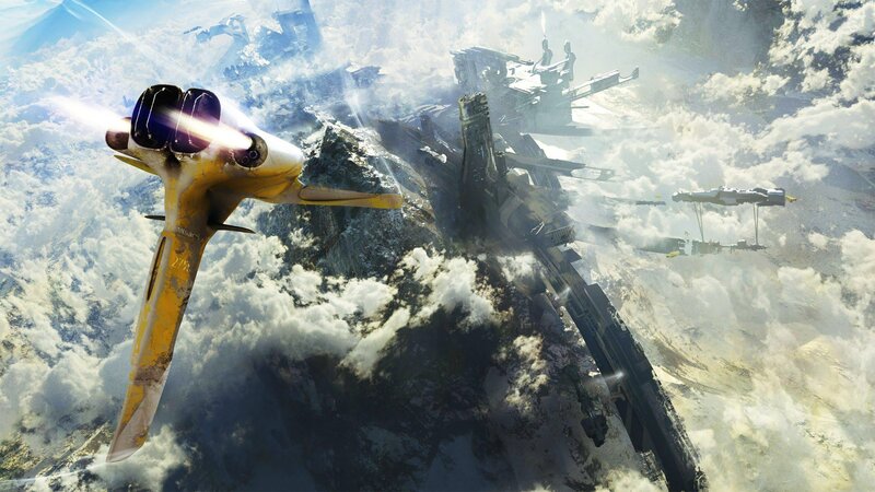 Yellow Spaceship in Clouds — Dramatic