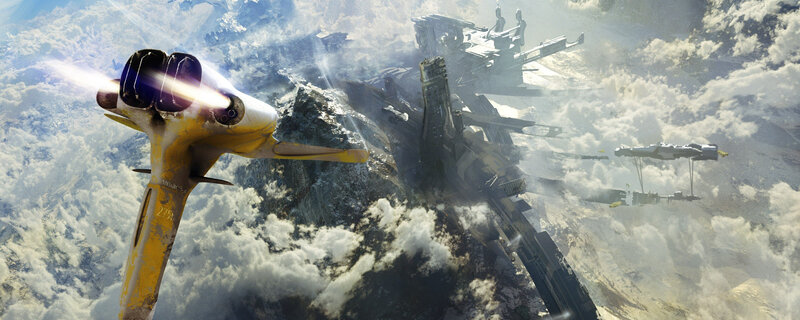 Yellow Spaceship in Flight — Dramatic