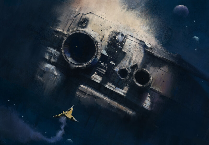 Yellow Spaceship Near Station
