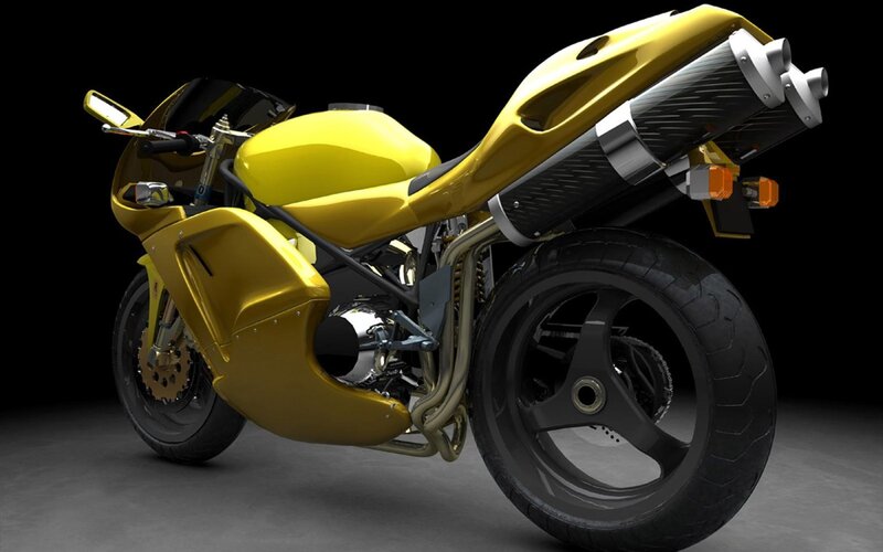 Yellow Sport Motorcycle — Dramatic, 3d Render, Exhaust Pipe, Tire