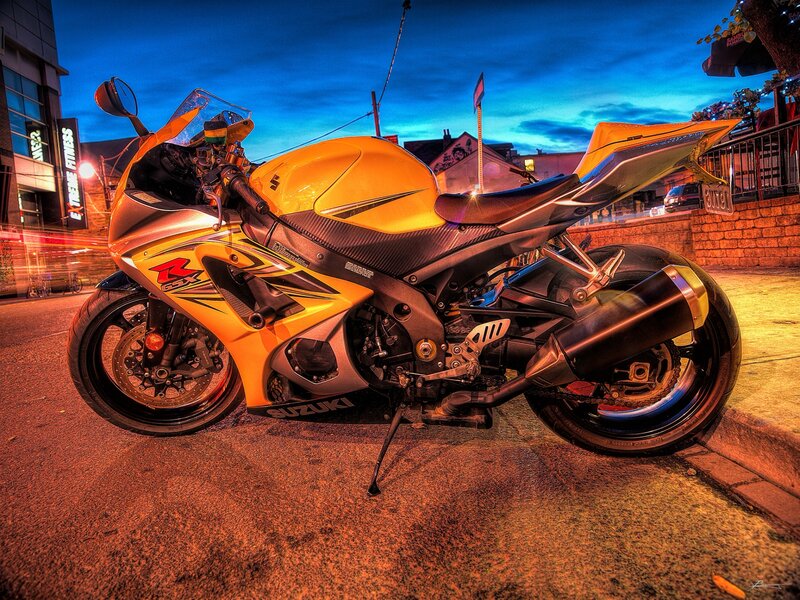 Yellow Sport Motorcycle — Dramatic, Night, Photograph