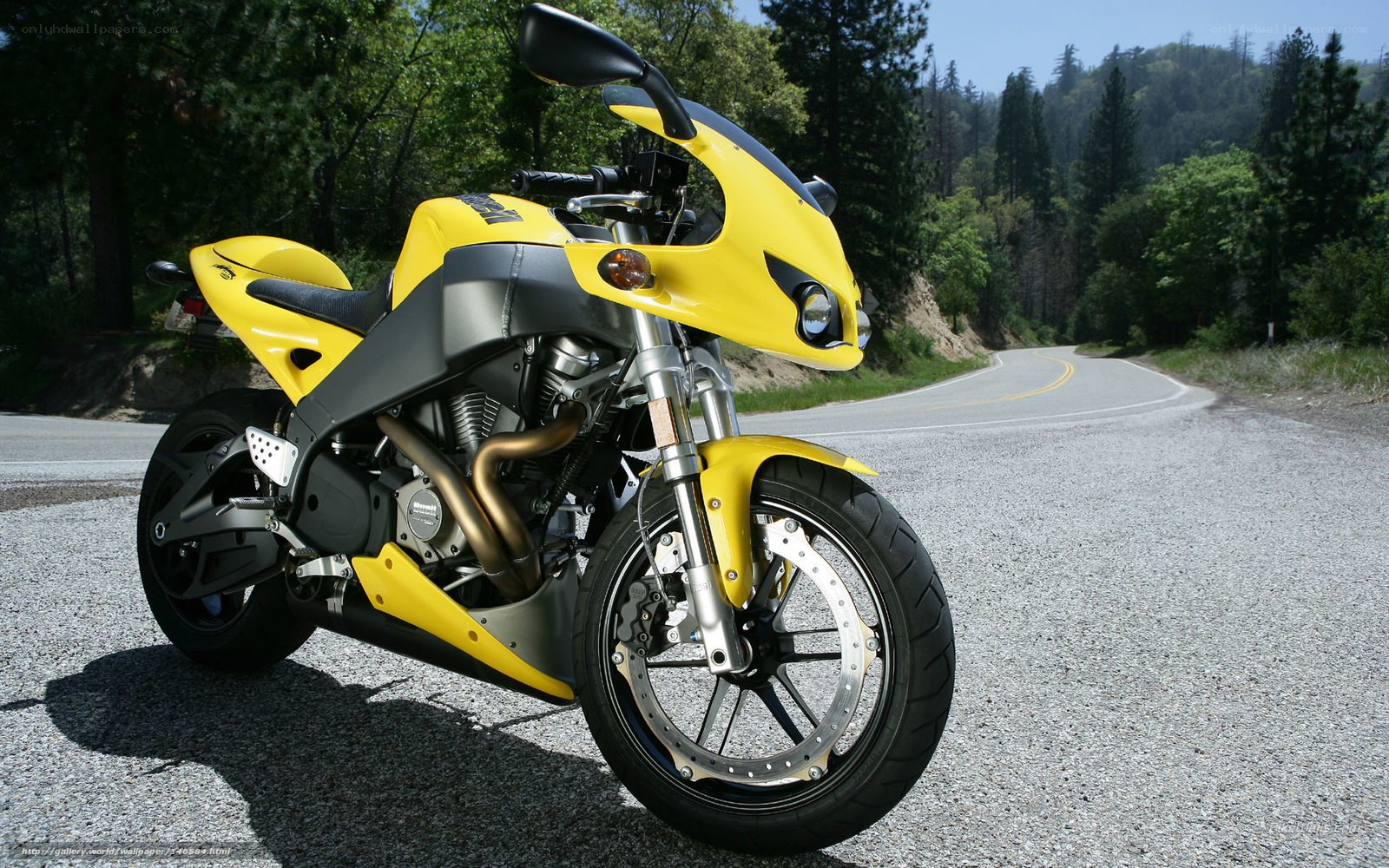 Yellow sport motorcycle on road