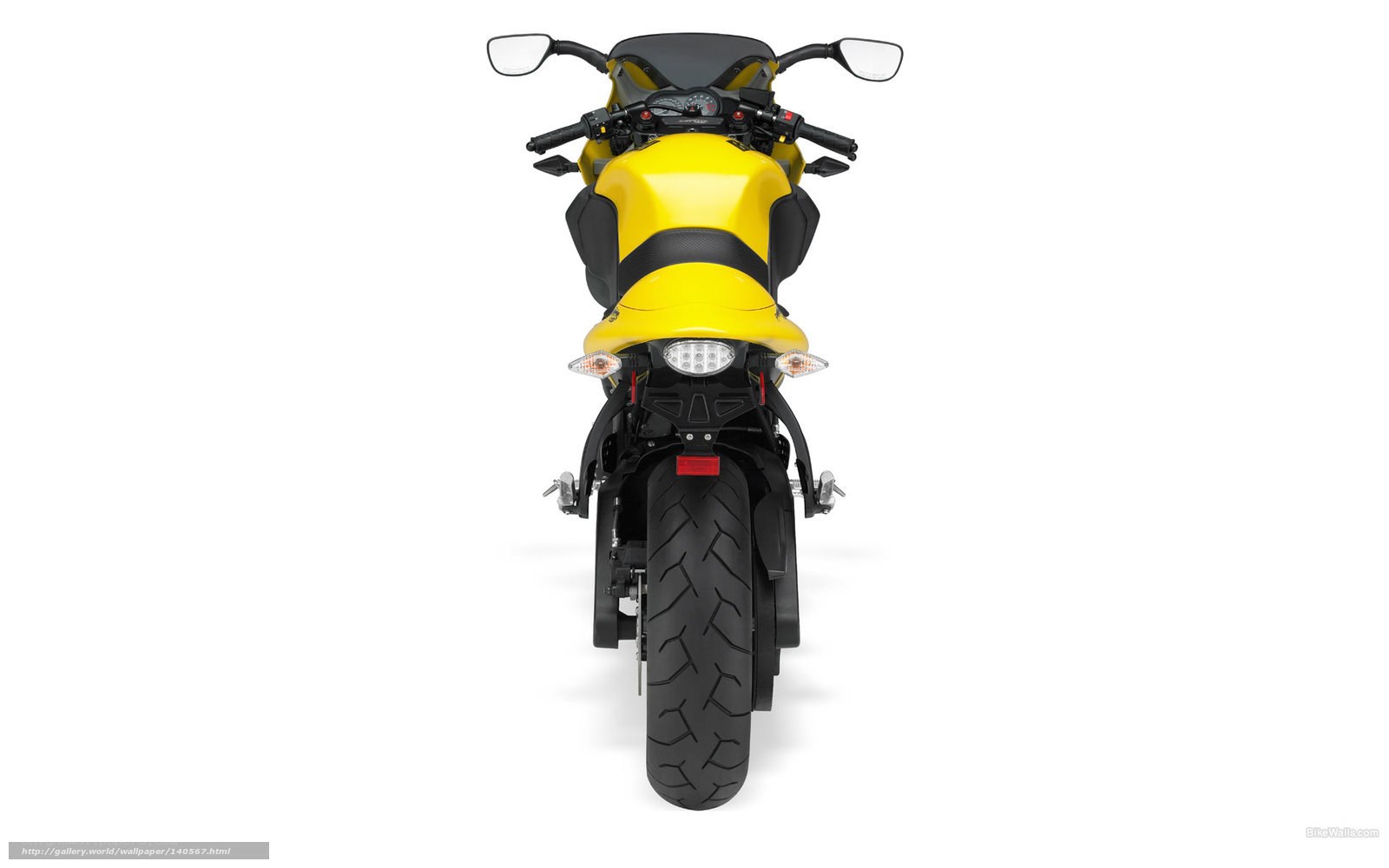 yellow sport motorcycle rear view