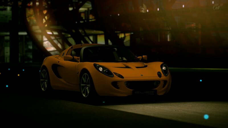 Yellow sports car at night