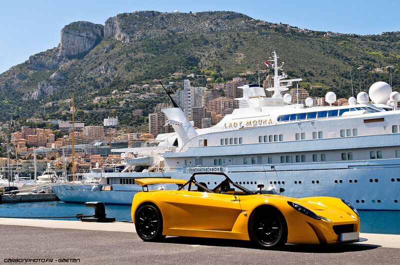 Yellow sports car at port