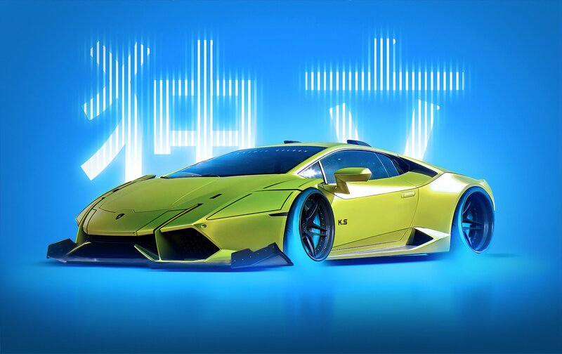 Yellow Sports Car — Blue