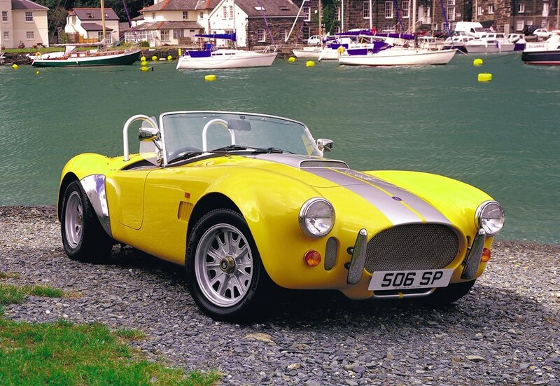 Yellow sports car by the harbor