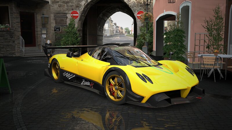 Yellow Sports Car — Calm, Afternoon, 3d Render, Cobblestone Street