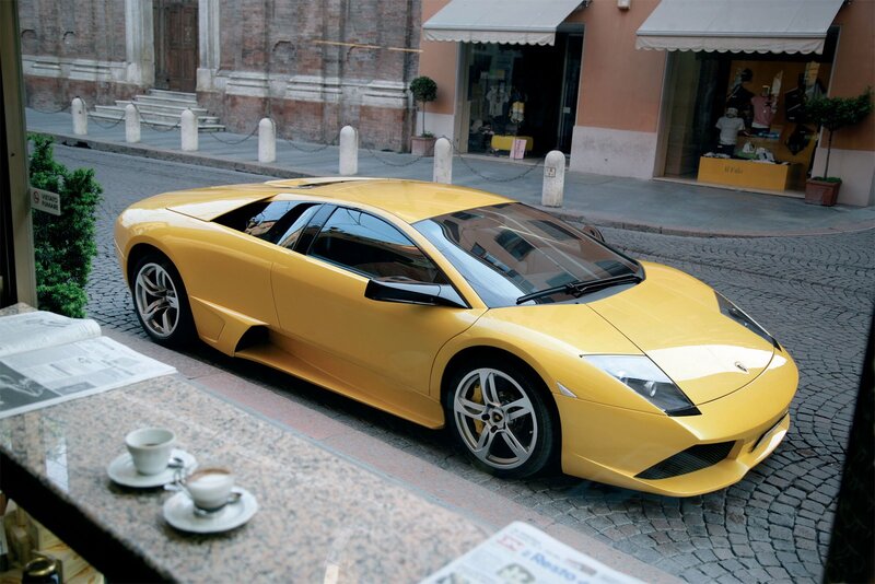Yellow Sports Car — Calm, Afternoon, Photograph, Cafe Table