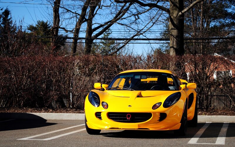 Yellow Sports Car — Calm, Autumn, Photograph, Trees