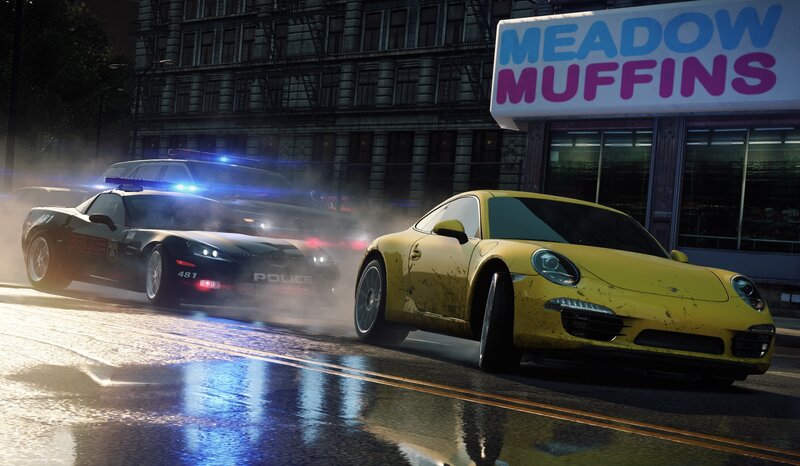 Yellow Sports Car Chase — Dramatic, Night, 3d Render
