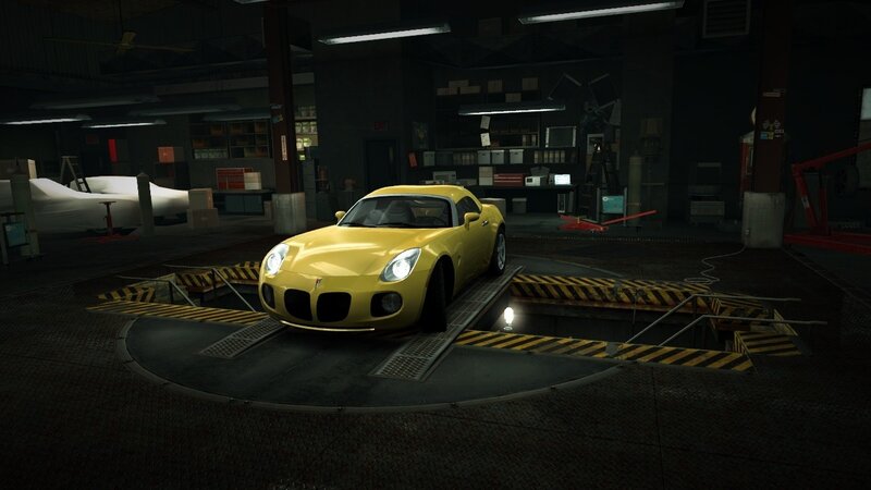 Yellow Sports Car — Dark, Night, 3d Render, Garage, Car Lift, Workshop, Black