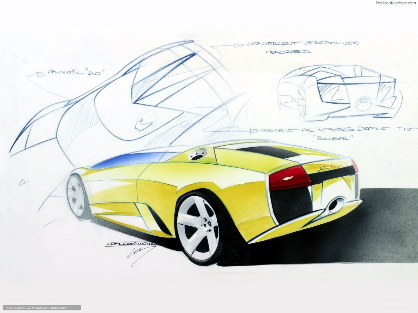 yellow sports car design sketch