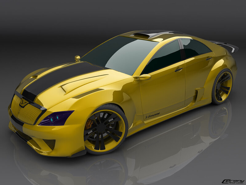 Yellow Sports Car — Dramatic, 3d Render, Black Stripes