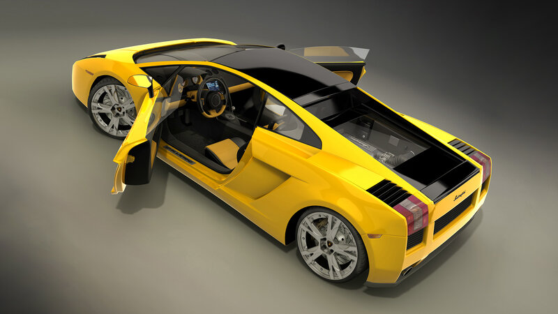 Yellow Sports Car — Dramatic, 3d Render, Car Door, Steering Wheel