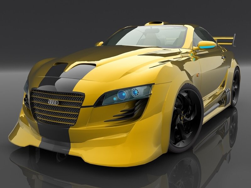 Yellow Sports Car — Dramatic, 3d Render, Grille