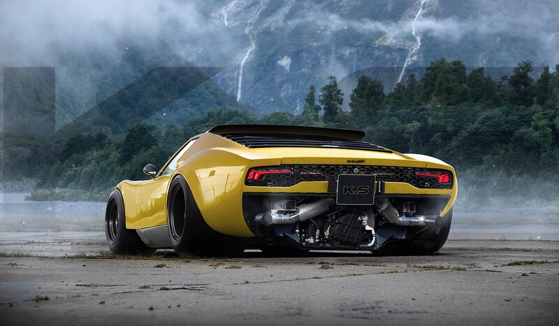 Yellow Sports Car — Dramatic, 3d Render, Mountain