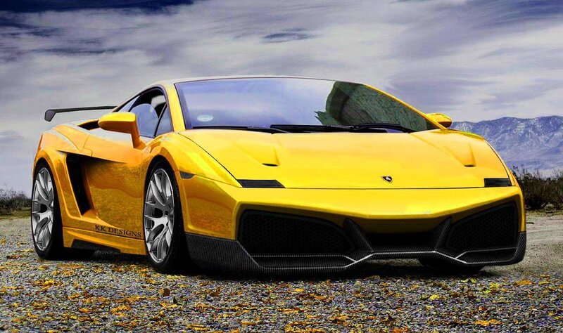 Yellow Sports Car — Dramatic, 3d Render, Mountains