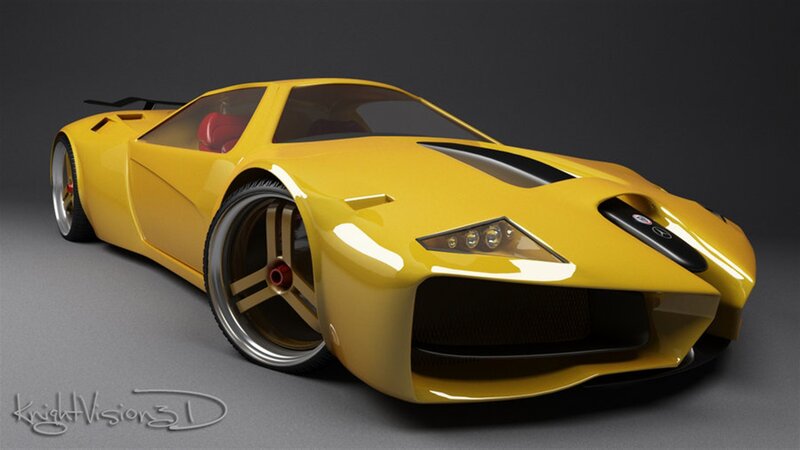 Yellow Sports Car — Dramatic, 3d Render, Red Seat