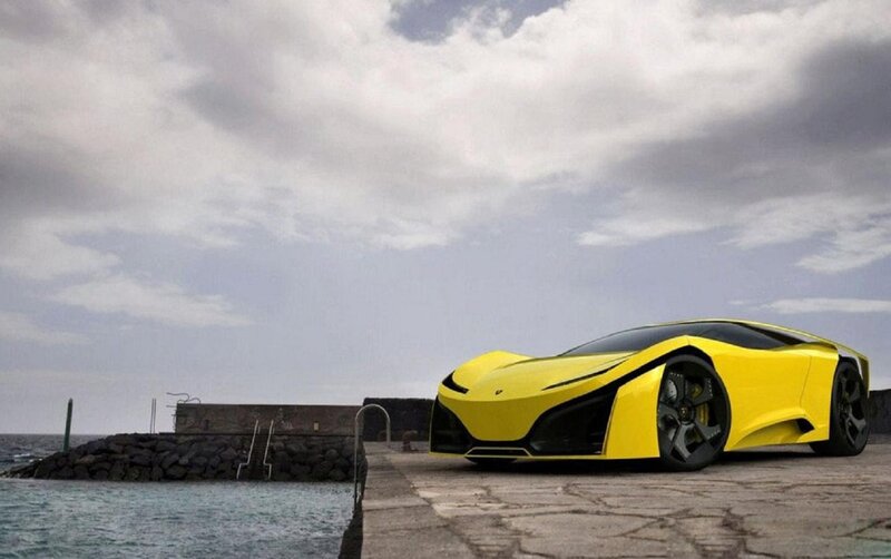 Yellow Sports Car — Dramatic, 3d Render, Sea