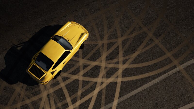 Yellow Sports Car — Dramatic, 3d Render, Tire Marks