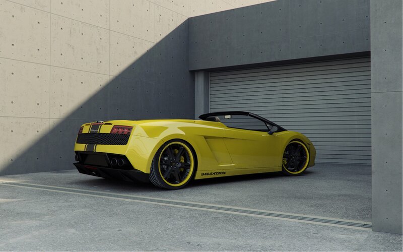 Yellow Sports Car — Dramatic, Afternoon, 3d Render, Concrete Wall, Garage Door, Black