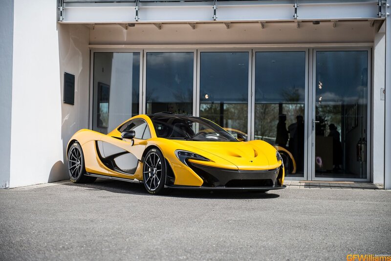 Yellow Sports Car — Dramatic, Afternoon, Photograph, Building, Glass Doors