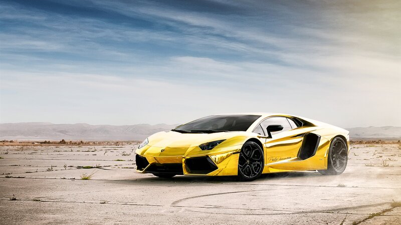 Yellow Sports Car — Dramatic, Afternoon, Photograph, Desert, Mountains