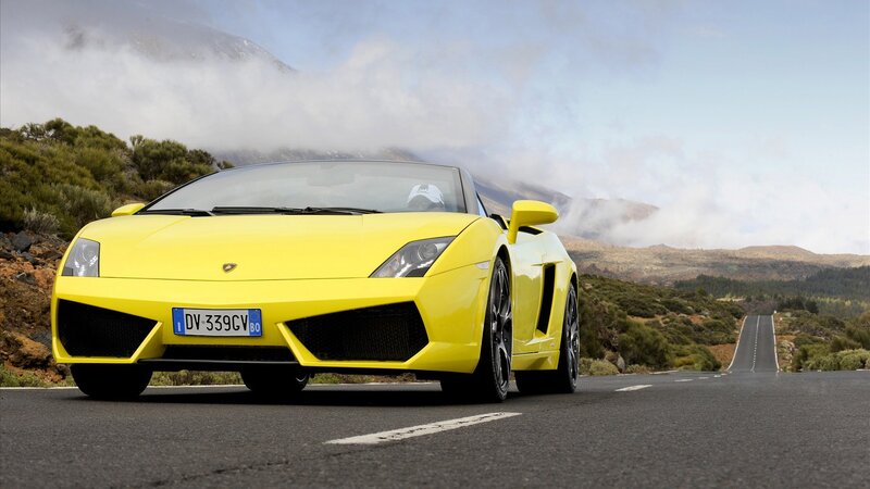 Yellow Sports Car — Dramatic, Afternoon, Photograph, Mountain, Road