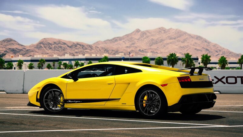 Yellow Sports Car — Dramatic, Afternoon, Photograph, Mountains, Palm Trees