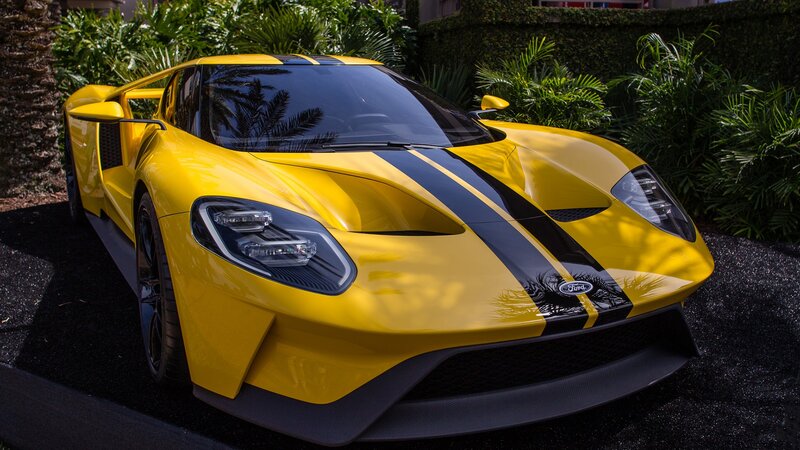 Yellow Sports Car — Dramatic, Afternoon, Photograph, Palm Trees