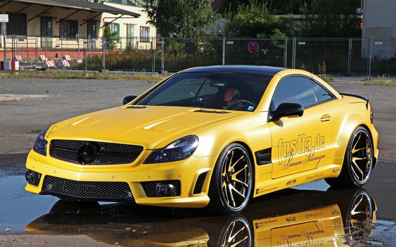 Yellow Sports Car — Dramatic, Afternoon, Photograph, Puddle