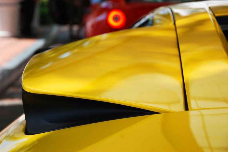 Yellow Sports Car — Dramatic, Afternoon, Photograph, Red Car