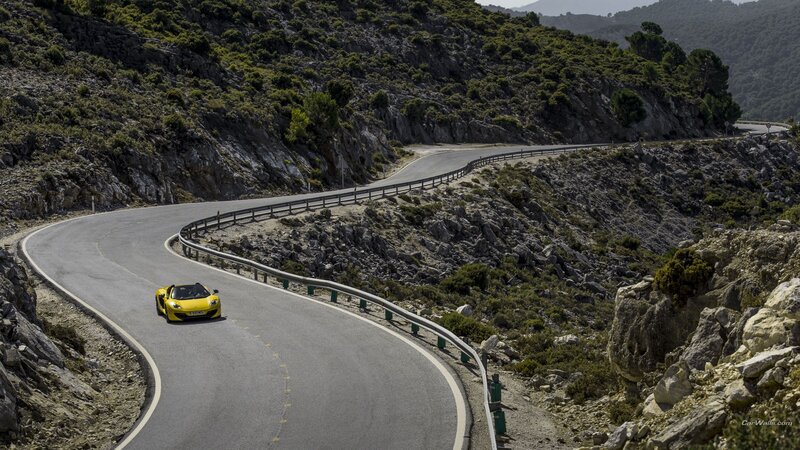 Yellow Sports Car — Dramatic, Afternoon, Photograph, Road, Mountain, Gray