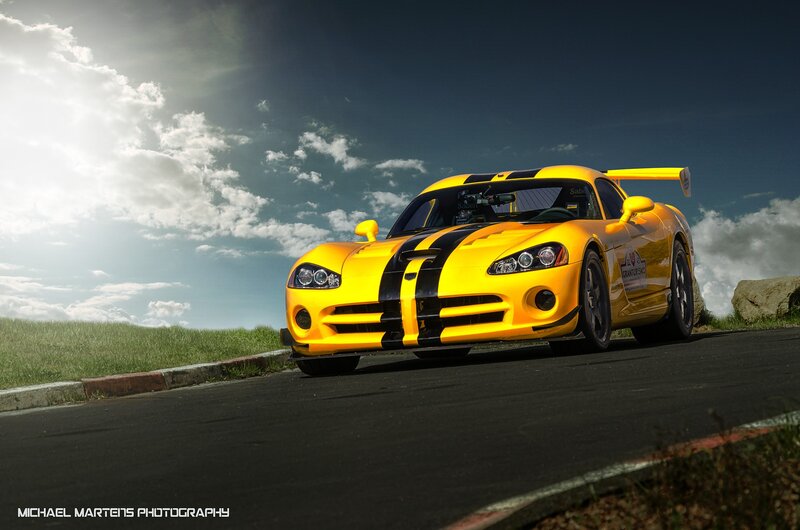 Yellow Sports Car — Dramatic, Afternoon, Photograph, Road, Sky, Grass