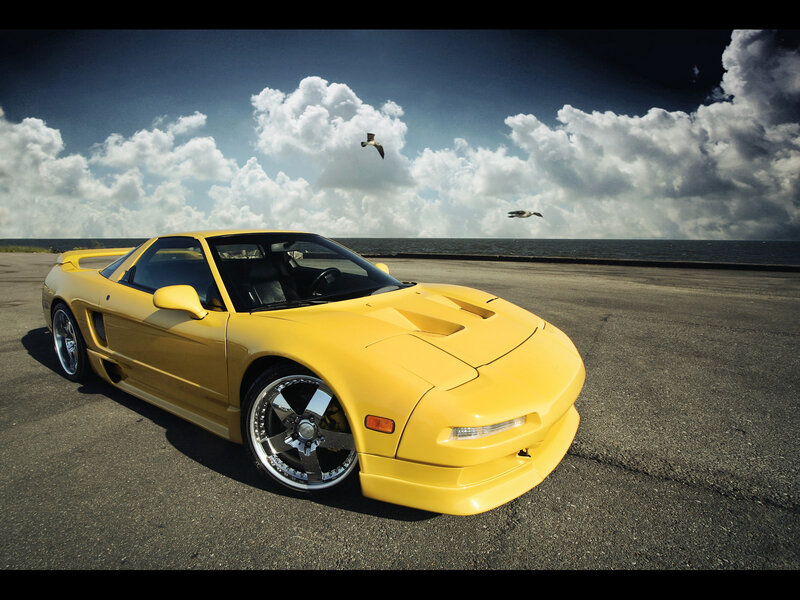 Yellow Sports Car — Dramatic, Afternoon, Photograph, Seagulls
