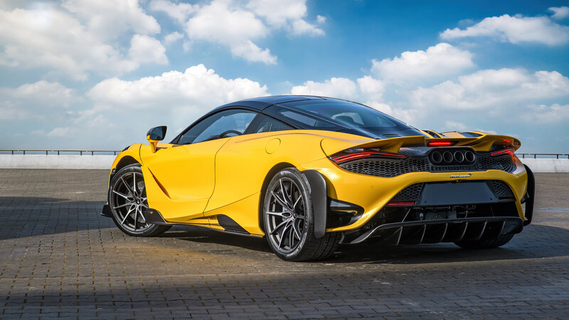 Yellow Sports Car — Dramatic, Afternoon, Photograph, Sky, Pavement