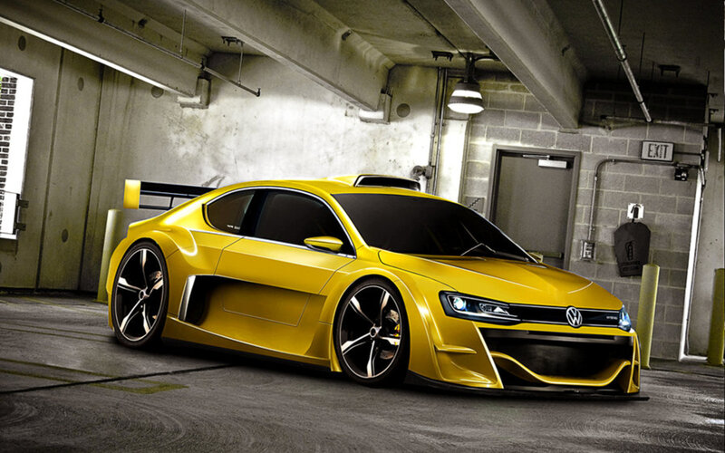 Yellow Sports Car — Dramatic, Digital Art, Garage